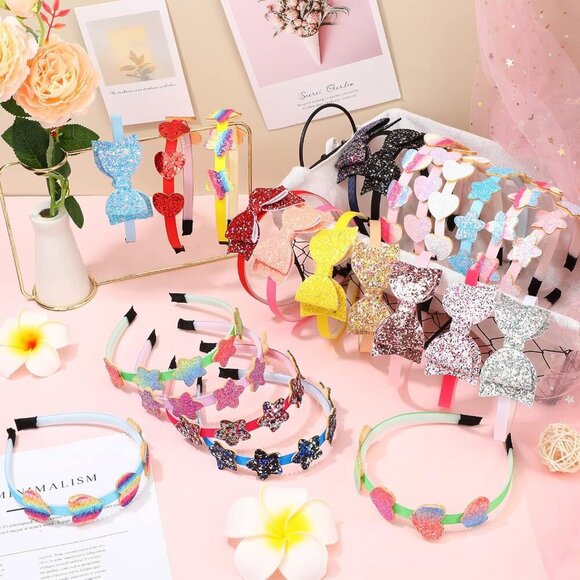 Girls Glitter Headbands Bulk 24 Pack Sequin Plastic Hair Accessories for Kids main image 6